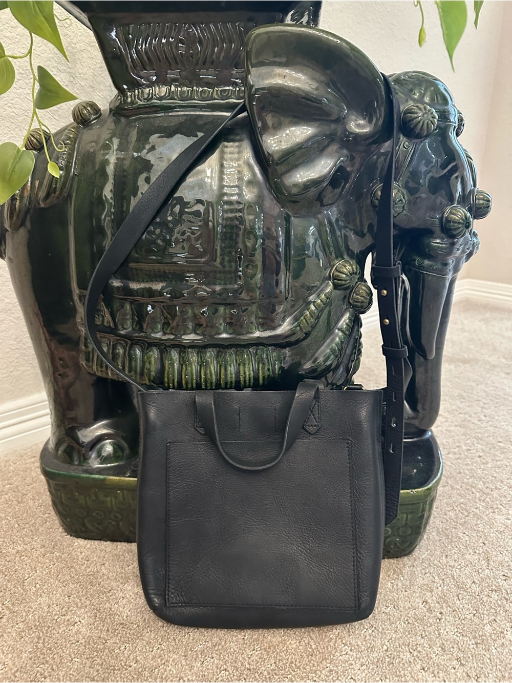 MADEWELL Classic Soft Black Leather Crossbody Tote
